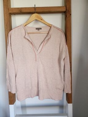 Lilla P Blush 3/4 Sleeve Split Neck Pullover Sweater with Contrast Trim - Sz SM